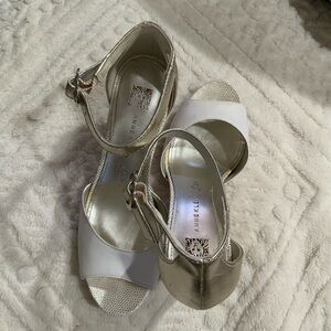 Anne Klein White and Silver Heels with Ankle Straps